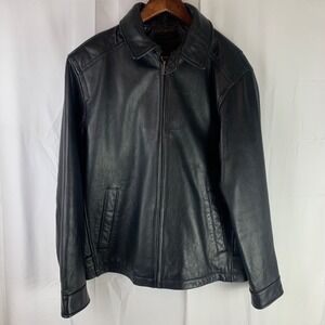 Roundtree & Yorke Leather Jacket Mens M Black Genuine Lambskin Full Zip Bomber